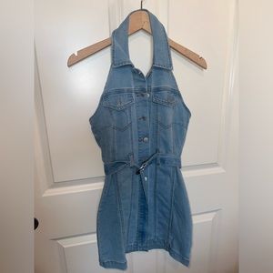 Denim Halter-Neck Button-Up Mini Dress NWOT